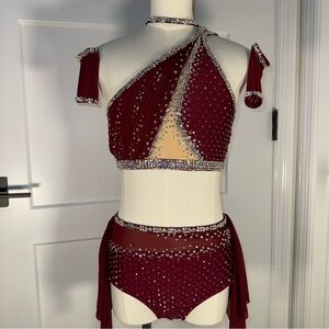 Fully Custom New Rhinestone Lyrical Dance Costume Maroon Size Teen Medium